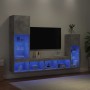 Muebles TV pared con LED 4 pzas madera ingeniería gris hormigón de , Muebles TV - Ref: Foro24-3216650, Precio: 189,98 €, Desc...