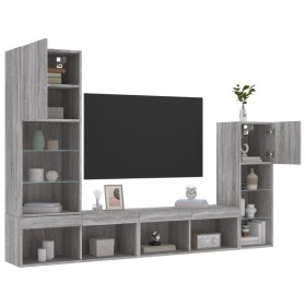 TV wall furniture with LED 4 pieces engineered wood gray Sonoma by , TV Furniture - Ref: Foro24-3216652, Price: 184,99 €, Dis...