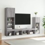 TV wall furniture with LED 4 pieces engineered wood gray Sonoma by , TV Furniture - Ref: Foro24-3216652, Price: 184,16 €, Dis...