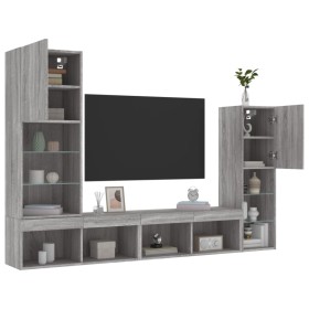 TV wall furniture with LED 4 pieces engineered wood gray Sonoma by , TV Furniture - Ref: Foro24-3216659, Price: 188,99 €, Dis...