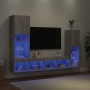 TV wall furniture with LED 4 pieces engineered wood gray Sonoma by , TV Furniture - Ref: Foro24-3216659, Price: 188,59 €, Dis...