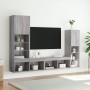 TV wall furniture with LED 4 pieces engineered wood gray Sonoma by , TV Furniture - Ref: Foro24-3216659, Price: 188,59 €, Dis...