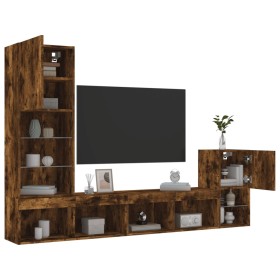 Muebles TV pared con LED 4 pzas madera ingeniería roble ahumado de , Muebles TV - Ref: Foro24-3216665, Precio: 172,72 €, Desc...