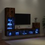 TV wall furniture with LED 4 pieces engineered wood smoked oak by , TV Furniture - Ref: Foro24-3216665, Price: 171,99 €, Disc...