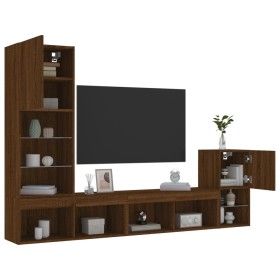 TV wall furniture with LED 4 pieces oak brown engineered wood by , TV Furniture - Ref: Foro24-3216667, Price: 178,18 €, Disco...