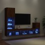 Muebles TV pared con LED 4 pzas madera ingeniería marrón roble de , Muebles TV - Ref: Foro24-3216667, Precio: 177,93 €, Descu...