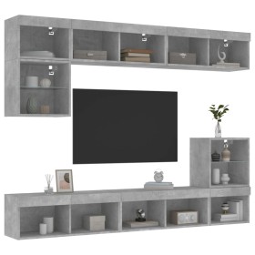 Muebles TV pared con LED 8 pzas madera ingeniería gris hormigón de , Muebles TV - Ref: Foro24-3216671, Precio: 244,99 €, Desc...