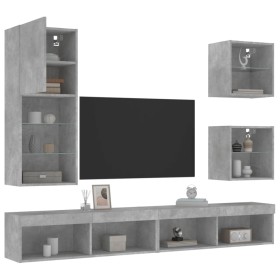 Muebles TV pared con LED 5 pzas madera ingeniería gris hormigón de , Muebles TV - Ref: Foro24-3216678, Precio: 206,52 €, Desc...