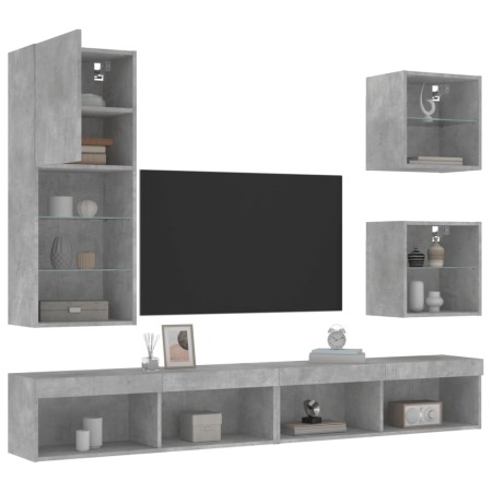 TV-Wandmöbel mit LED 5-teilig betongraues Holzwerkstoff von , TV-Möbel - Ref: Foro24-3216678, Preis: 205,99 €, Rabatt: %