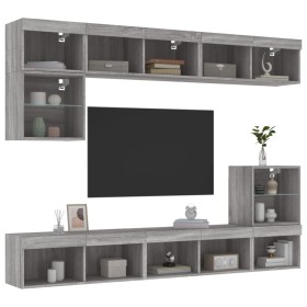 Muebles TV pared con LED 8 pzas madera ingeniería gris Sonoma de , Muebles TV - Ref: Foro24-3216673, Precio: 244,21 €, Descue...