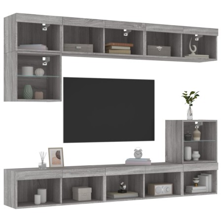 TV-Wandmöbel mit LED, 8-teilig, Holzwerkstoff, grau Sonoma von , TV-Möbel - Ref: Foro24-3216673, Preis: 244,21 €, Rabatt: %