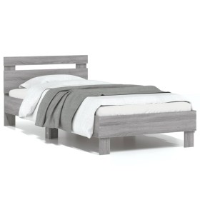 Sonoma gray engineered wood bed with headboard 90x190 cm by , Beds and slatted bases - Ref: Foro24-838566, Price: 80,21 €, Di...