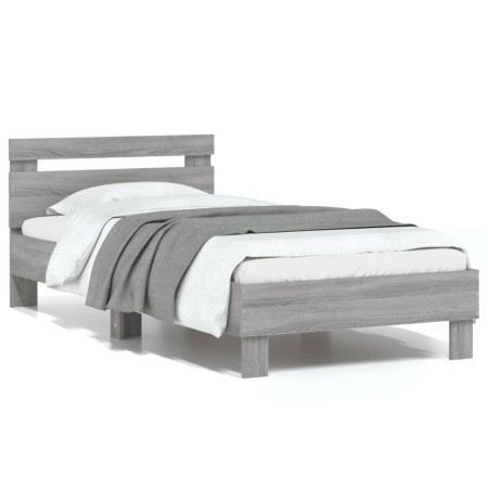 Cama con cabecero madera de ingeniería gris Sonoma 90x190 cm de , Camas y somieres - Ref: Foro24-838566, Precio: 80,79 €, Des...