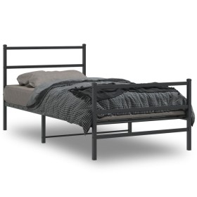 Bed frame with headboard and black metal footboard 107x203cm by , Beds and slatted bases - Ref: Foro24-355379, Price: 73,99 €...