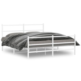 Metal bed frame with headboard and white footboard 150x200 cm by , Beds and slatted bases - Ref: Foro24-355434, Price: 102,99...