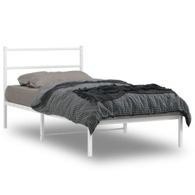 Estructura de cama de metal con cabecero blanco 100x190 cm de , Camas y somieres - Ref: Foro24-355408, Precio: 59,99 €, Descu...