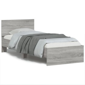 Cama con cabecero madera de ingeniería gris Sonoma 90x190 cm de , Camas y somieres - Ref: Foro24-838657, Precio: 86,20 €, Des...