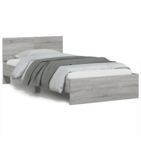 Sonoma gray engineered wood bed with headboard 100x200 cm by , Beds and slatted bases - Ref: Foro24-838622, Price: 76,36 €, D...