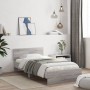 Sonoma gray engineered wood bed with headboard 100x200 cm by , Beds and slatted bases - Ref: Foro24-838622, Price: 78,54 €, D...