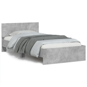 Concrete gray engineered wood bed with headboard 100x200 cm by , Beds and slatted bases - Ref: Foro24-838620, Price: 86,77 €,...