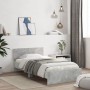 Concrete gray engineered wood bed with headboard 100x200 cm by , Beds and slatted bases - Ref: Foro24-838620, Price: 78,78 €,...