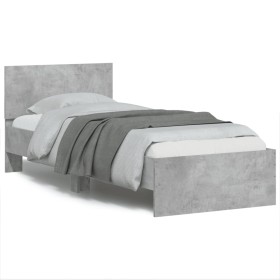 Concrete gray engineered wood bed with headboard 90x190 cm by , Beds and slatted bases - Ref: Foro24-838655, Price: 82,98 €, ...