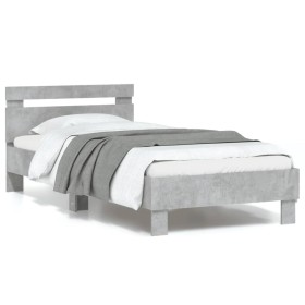 Concrete gray LED lights headboard bed frame 90x190 cm by , Beds and slatted bases - Ref: Foro24-838746, Price: 92,52 €, Disc...