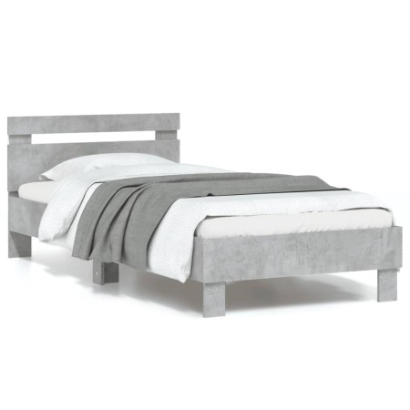 Concrete gray LED lights headboard bed frame 90x190 cm by , Beds and slatted bases - Ref: Foro24-838746, Price: 85,60 €, Disc...