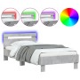 Estructura de cama cabecero luces LED gris hormigón 90x190 cm de , Camas y somieres - Ref: Foro24-838746, Precio: 92,52 €, De...