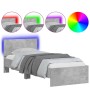 Concrete gray LED lights headboard bed frame 90x200 cm by , Beds and slatted bases - Ref: Foro24-838809, Price: 110,40 €, Dis...