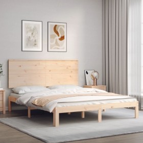 Double bed frame with solid wood headboard by , Beds and slatted bases - Ref: Foro24-3193666, Price: 148,99 €, Discount: %