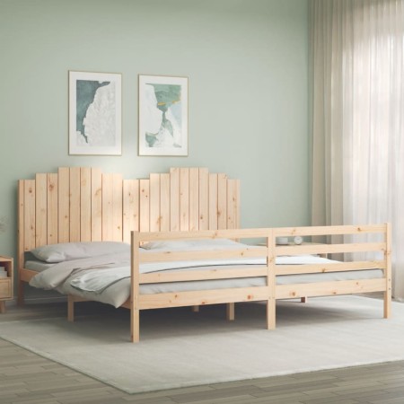 Bed frame with solid wood headboard 200x200 cm by , Beds and slatted bases - Ref: Foro24-3194201, Price: 180,99 €, Discount: %