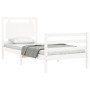 White solid wood bed frame with headboard 100x200 cm by , Beds and slatted bases - Ref: Foro24-3194042, Price: 128,60 €, Disc...