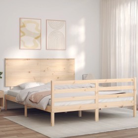 Double bed frame with solid wood headboard by , Beds and slatted bases - Ref: Foro24-3195226, Price: 161,87 €, Discount: %