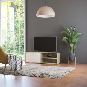 Mueble de TV madera contrachapada blanco y roble 120x34x37 cm de , Muebles TV - Ref: Foro24-801157, Precio: 59,71 €, Descuent...