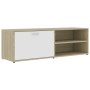 Mueble de TV madera contrachapada blanco y roble 120x34x37 cm de , Muebles TV - Ref: Foro24-801157, Precio: 59,99 €, Descuent...