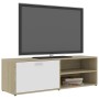 Mueble de TV madera contrachapada blanco y roble 120x34x37 cm de , Muebles TV - Ref: Foro24-801157, Precio: 59,99 €, Descuent...