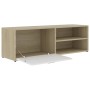 Mueble de TV madera contrachapada blanco y roble 120x34x37 cm de , Muebles TV - Ref: Foro24-801157, Precio: 59,99 €, Descuent...