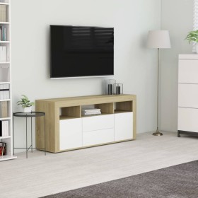 Mueble para TV madera contrachapada blanco y roble 120x30x50 cm de , Muebles TV - Ref: Foro24-801819, Precio: 92,99 €, Descue...