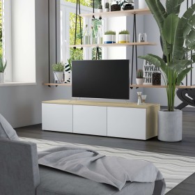 Mueble para TV madera contrachapada blanco y roble 120x34x30 cm de , Muebles TV - Ref: Foro24-801873, Precio: 93,67 €, Descue...