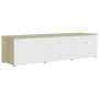 Mueble para TV madera contrachapada blanco y roble 120x34x30 cm de , Muebles TV - Ref: Foro24-801873, Precio: 93,51 €, Descue...