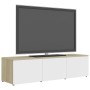 Mueble para TV madera contrachapada blanco y roble 120x34x30 cm de , Muebles TV - Ref: Foro24-801873, Precio: 93,51 €, Descue...