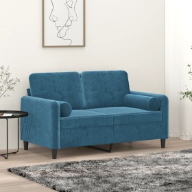 Sofá de 2 plazas con cojines terciopelo azul 120 cm de , Sofás - Ref: Foro24-3200880, Precio: 232,99 €, Descuento: %