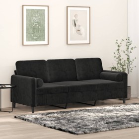 Sofá de 3 plazas con cojines terciopelo negro 180 cm de , Sofás - Ref: Foro24-3200896, Precio: 317,76 €, Descuento: %