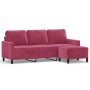 Sofá de 3 plazas con taburete de terciopelo rojo tinto 180 cm de , Sofás - Ref: Foro24-3201059, Precio: 307,99 €, Descuento: %