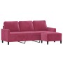 Sofá de 3 plazas con taburete de terciopelo rojo tinto 180 cm de , Sofás - Ref: Foro24-3201059, Precio: 307,99 €, Descuento: %