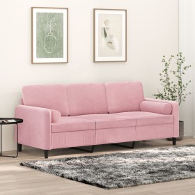 Sofá de 3 plazas con cojines terciopelo rosa 180 cm de , Sofás - Ref: Foro24-3200894, Precio: 315,40 €, Descuento: %