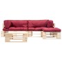 Muebles de palets de jardín con cojines rojos 4 piezas madera de , Conjuntos de jardín - Ref: Foro24-277493, Precio: 285,66 €...