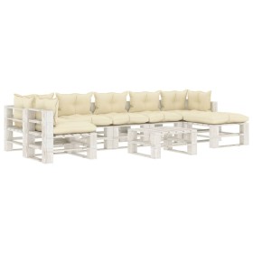 Garden pallet furniture set 8 pieces wood with cream cushions by , Garden sets - Ref: Foro24-3052463, Price: 682,00 €, Discou...