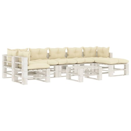 Garden pallet furniture set 8 pieces wood with cream cushions by , Garden sets - Ref: Foro24-3052463, Price: 681,99 €, Discou...